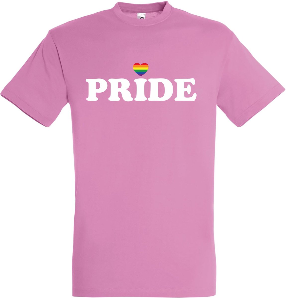 T-shirt Pride met hartje | Regenboog vlag | Gay pride kleding | Pride shirt | Roze | maat M
